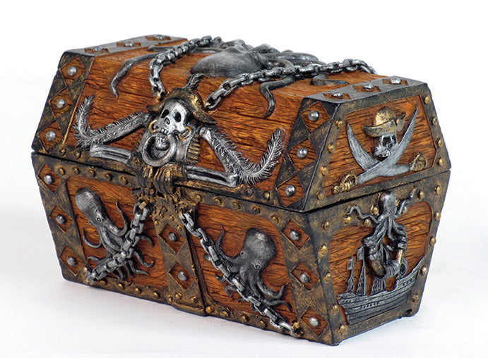 Mysteries of the Deep with the Caribbean Kraken Octopus Pirate Haunted Chained Skull Treasure Chest Box