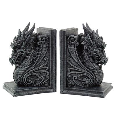 Dragon Bookend Set – Gothic Medieval Evil Dragon Shelf Décor, Heavy Resin Statue, Decorative Bookends for Library or Desk