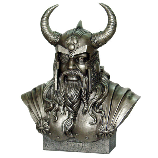 Odin Norse God Statue – Hand-Painted Composite Resin Sculpture with Battle Helmet and Eye Patch: A Symbol of Wisdom, War, and Power