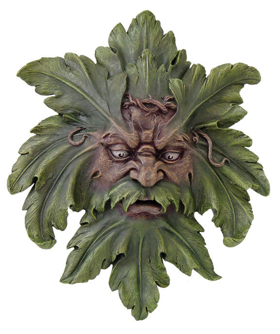 Green Man Wall Plaque: Hand-Painted Resin Symbol of Rebirth and Natural Growth for Home Décor