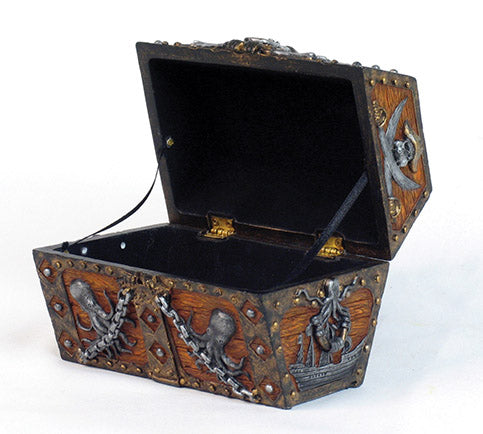 Caribbean Kraken Octopus Pirate Haunted Chained Skull Treasure Chest Box – Hand-Painted Resin 1