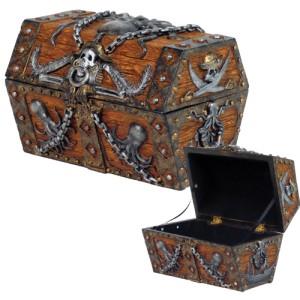 Caribbean Kraken Octopus Pirate Haunted Chained Skull Treasure Chest Box – Hand-Painted Resin 2