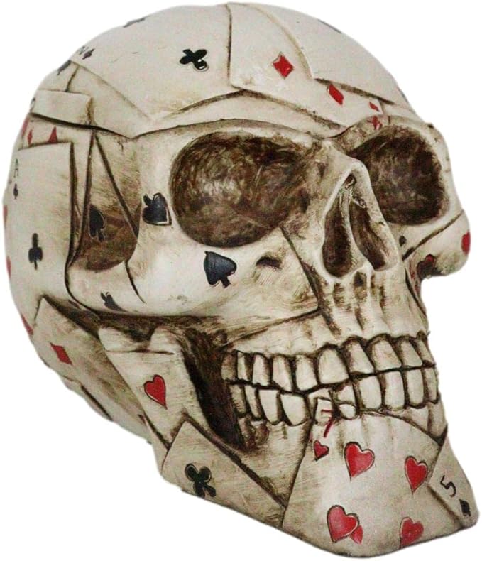 Poker Skull Skeleton – Hand-Painted Polyresin Decorative Box with Card Pattern Detailing 1