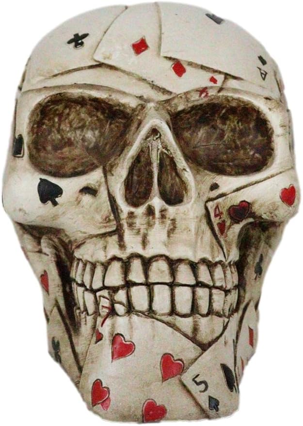 Poker Skull Skeleton – Hand-Painted Polyresin Decorative Box with Card Pattern Detailing 2