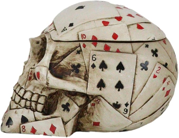 Poker Skull Skeleton – Hand-Painted Polyresin Decorative Box with Card Pattern Detailing 3