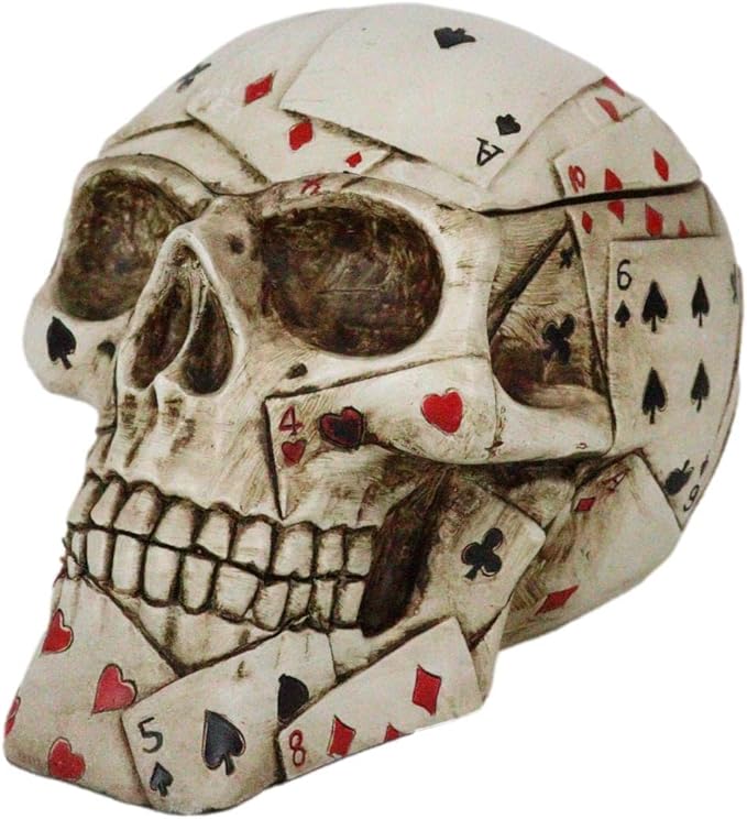 Poker Skull Skeleton – Hand-Painted Polyresin Decorative Box with Card Pattern Detailing 4