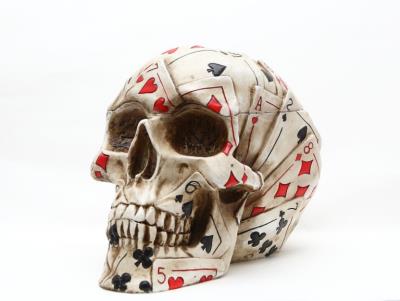 Poker Skull Skeleton – Hand-Painted Polyresin Decorative Box with Card Pattern Detailing