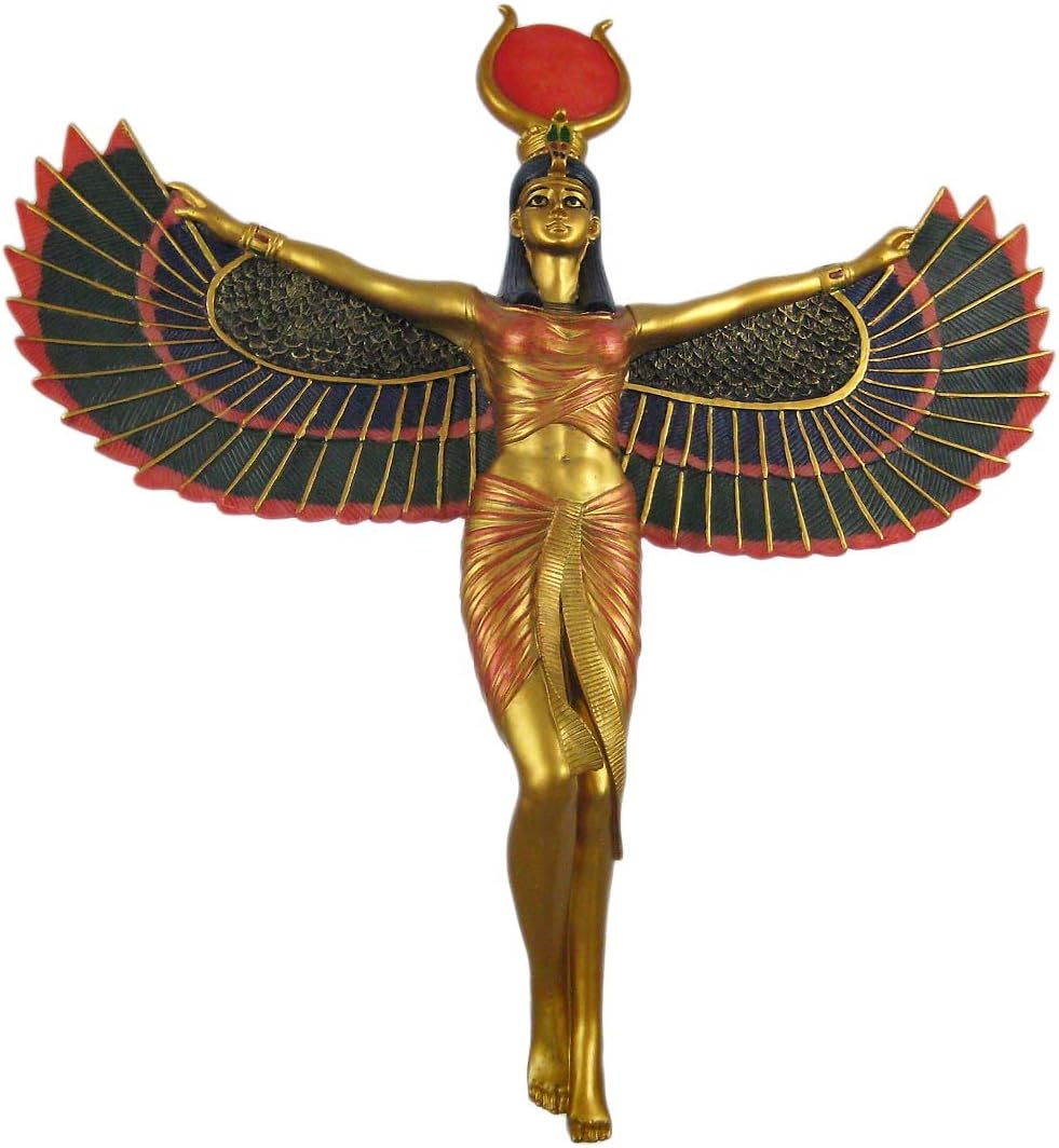 Goddess Isis Open Wings – Hand-Painted Egyptian Mythology Wall Hanging 1