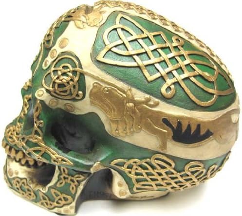 Celtic Lion Skull Savings Bank – Hand-Painted Polyresin with Gold Celtic Design