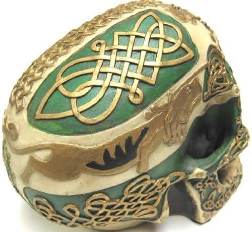 Celtic Lion Skull Savings Bank – Hand-Painted Polyresin with Gold Celtic Design